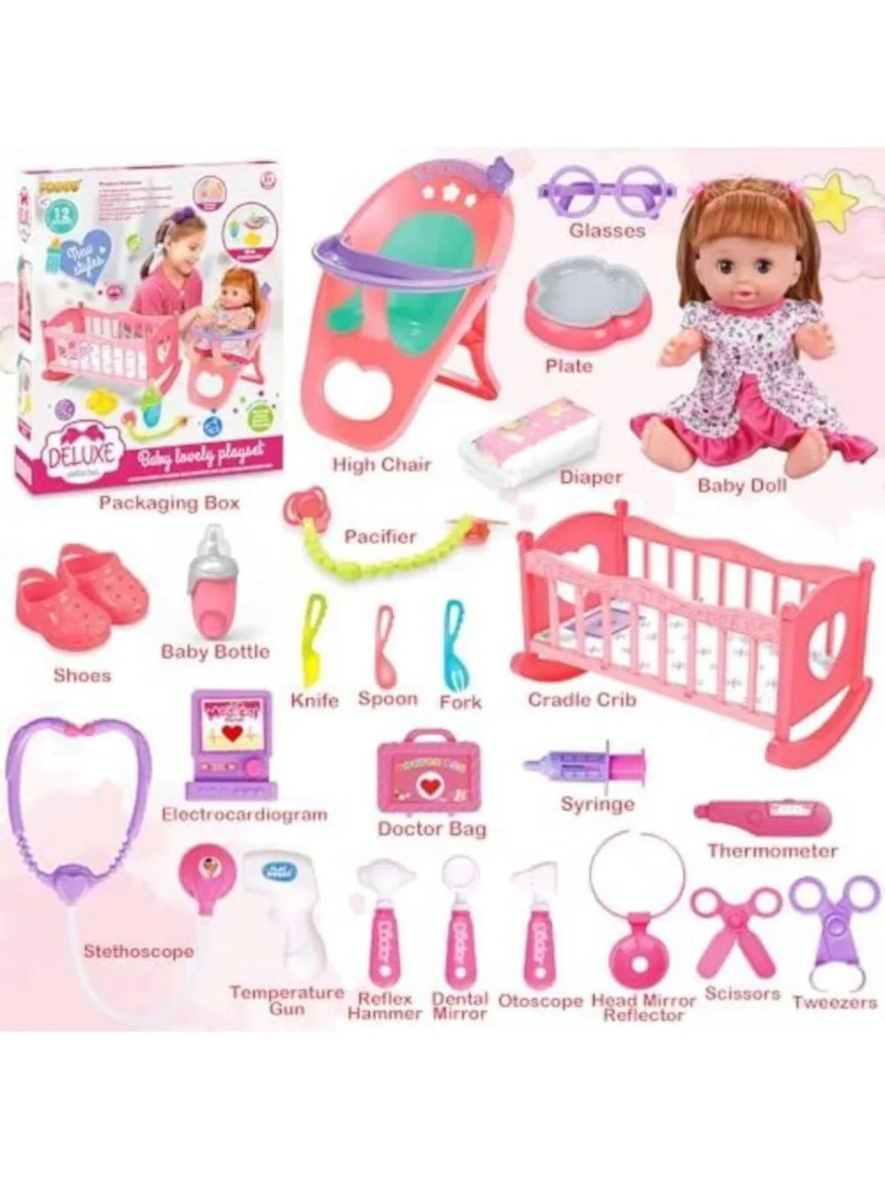 24PCS Baby Doll Care Playset for Girls 3-8 | Pretend Play Toys & Accessories
